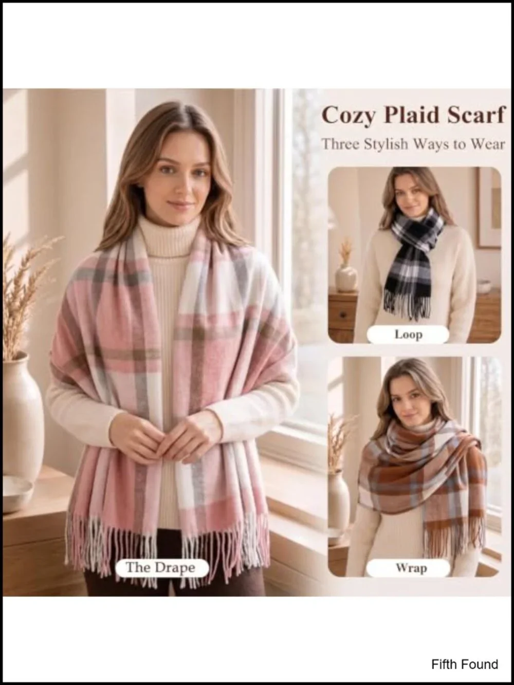 Plaid Winter Scarf Shawl Tassel Wrap 100% Polyester One Size